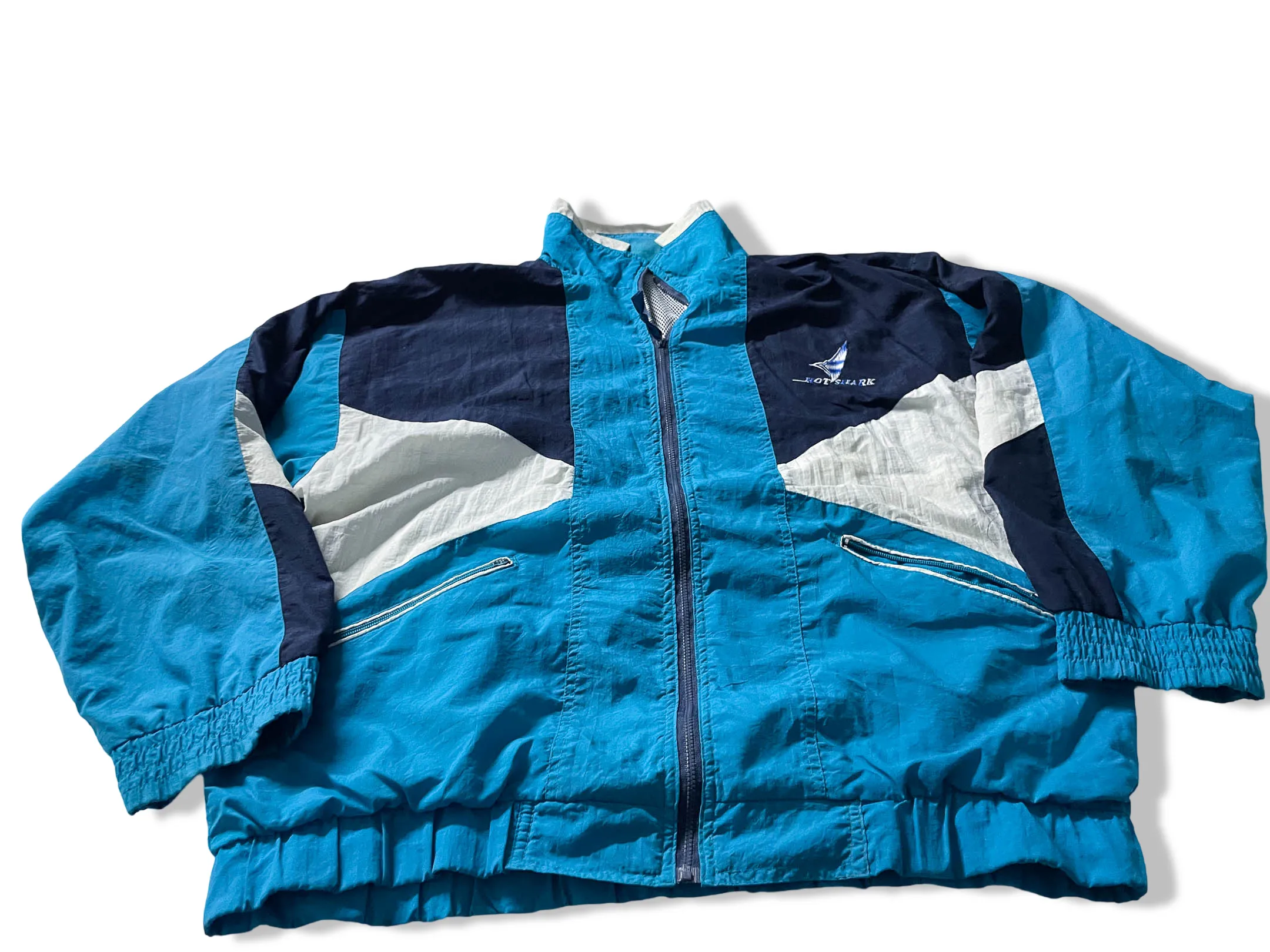Vintage Hotshark blue colourblock full zip wind breaker jacket in L|L 31 W26| SKU 4044