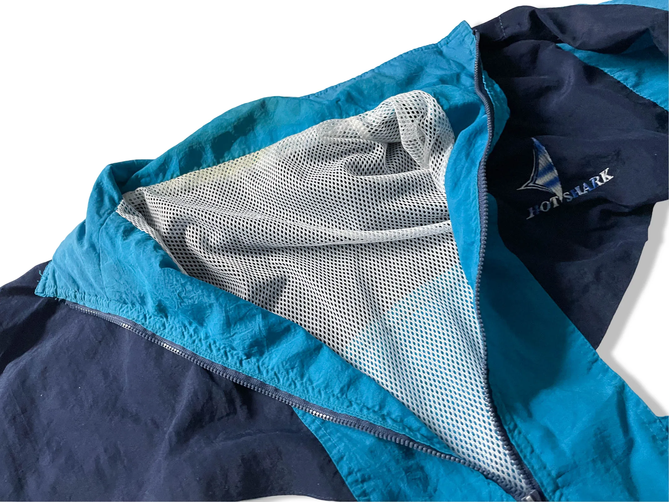Vintage Hotshark blue colourblock full zip wind breaker jacket in L|L 31 W26| SKU 4044