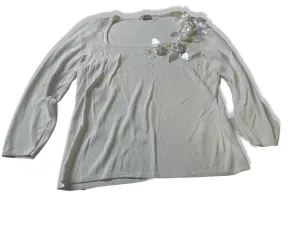 Vintage Libra women's white floral embroidery rayon blouse size 16|L23 W17|SKU 4022