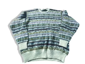 Vintage Mc Neal Cream Multi stripe geometric print crew neck sweatshirt in XXL|L27W22|SKU 3952