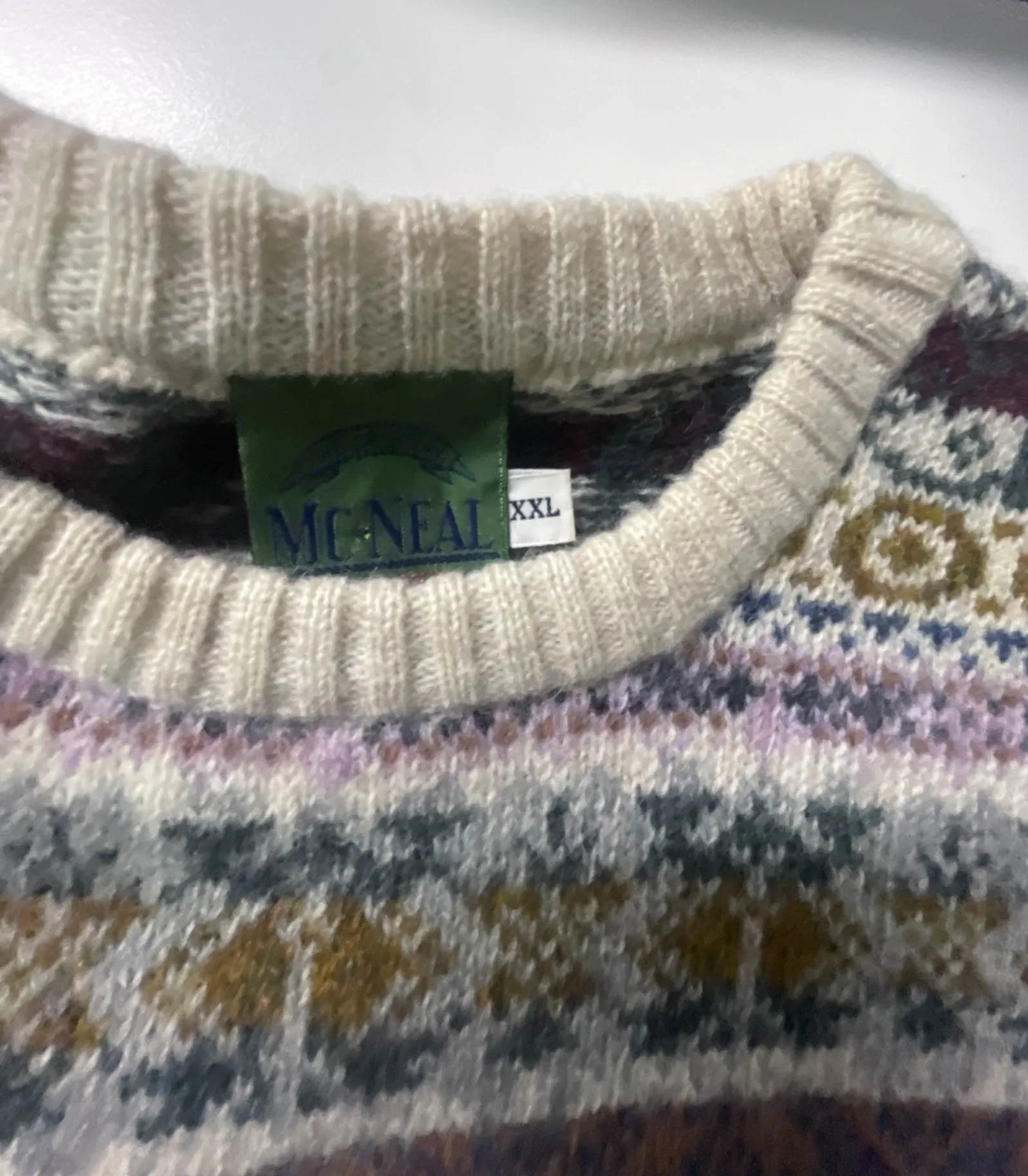 Vintage Mc Neal Cream Multi stripe geometric print crew neck sweatshirt in XXL|L27W22|SKU 3952