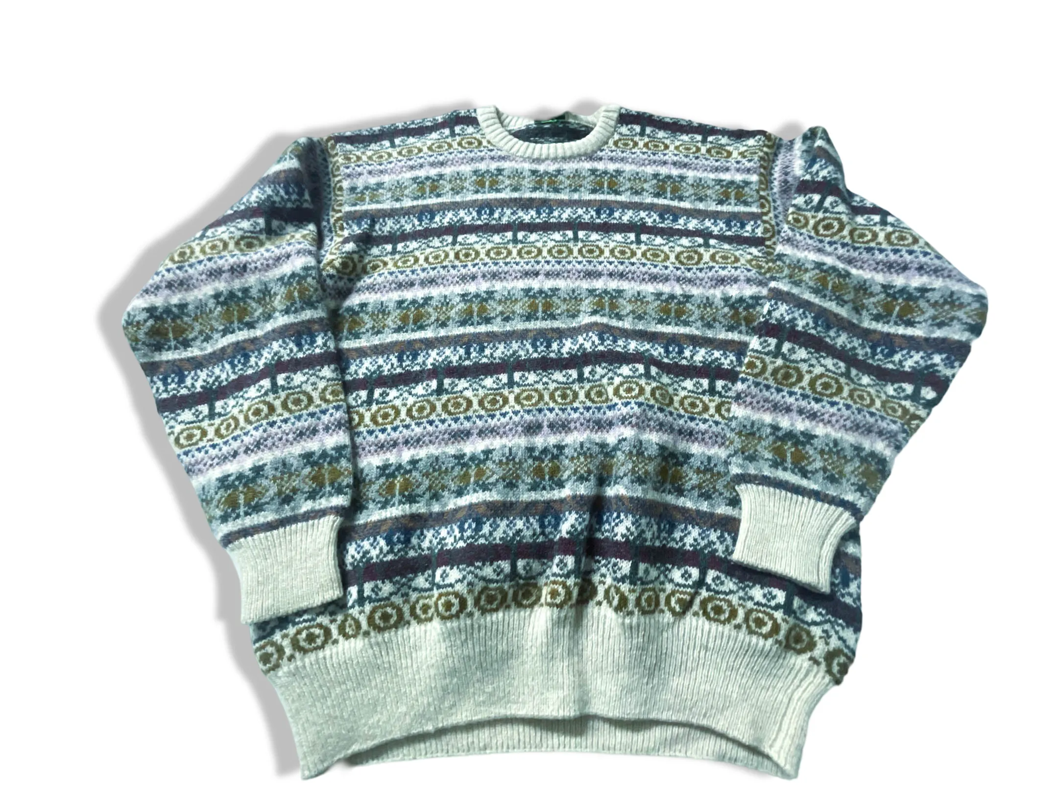 Vintage Mc Neal Cream Multi stripe geometric print crew neck sweatshirt in XXL|L27W22|SKU 3952