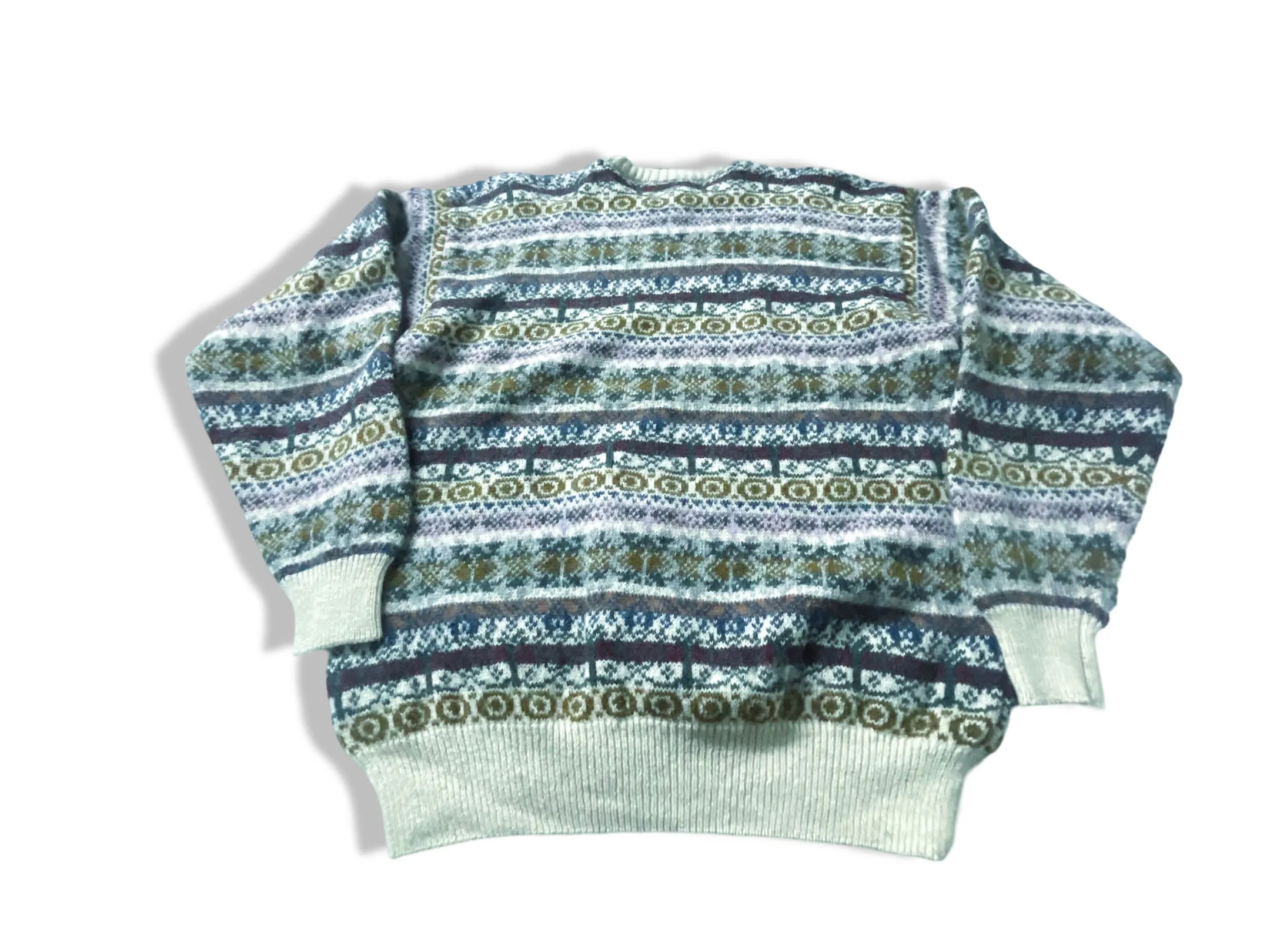 Vintage Mc Neal Cream Multi stripe geometric print crew neck sweatshirt in XXL|L27W22|SKU 3952
