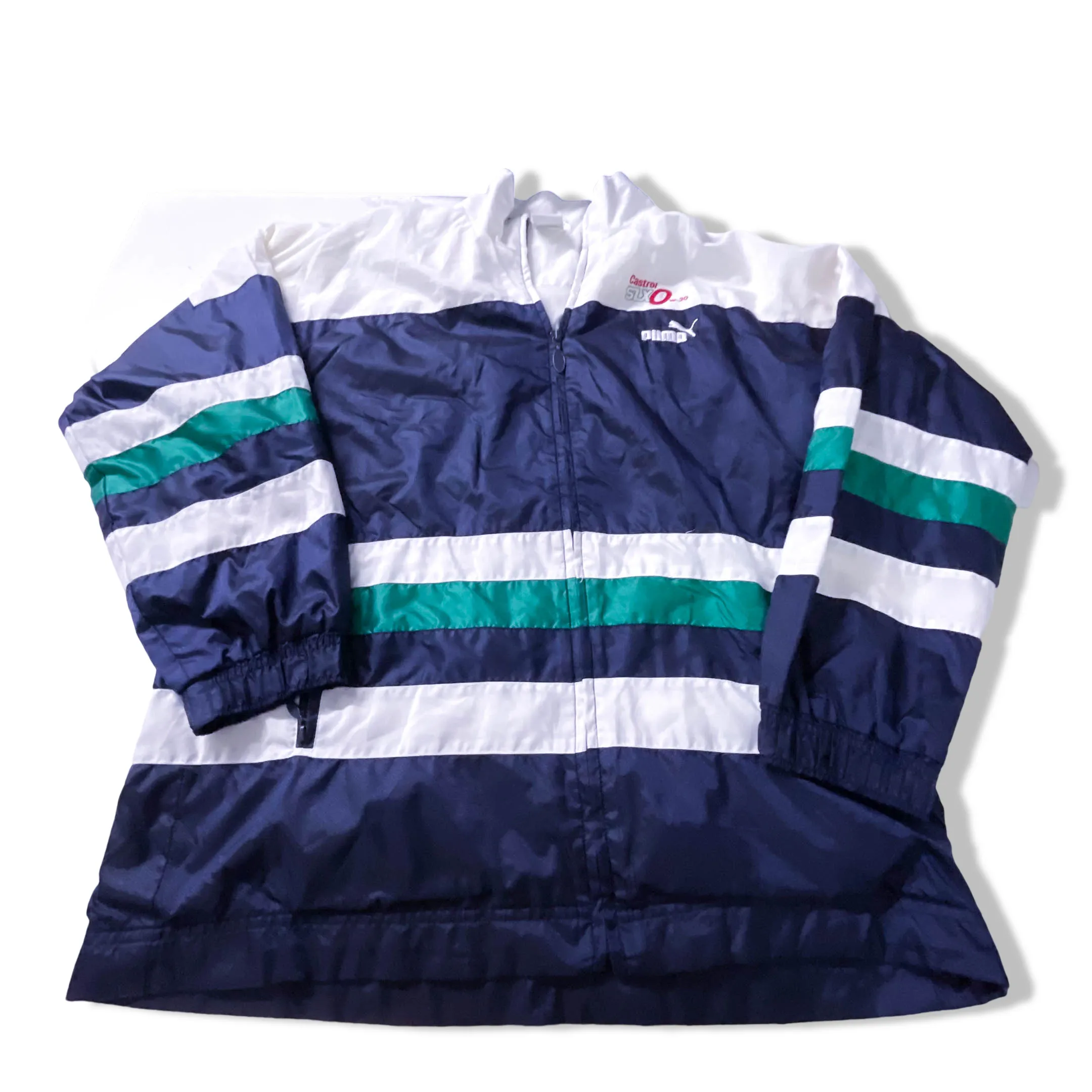 Vintage Men's Puma Castrol black multi stripe full zip jacket in S|L31 W22|SKU 3882