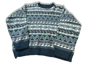 Vintage Multi-Stripe Geometric Pattern Knitted Crew Neck Sweater|L 25 W24| SKU 3989