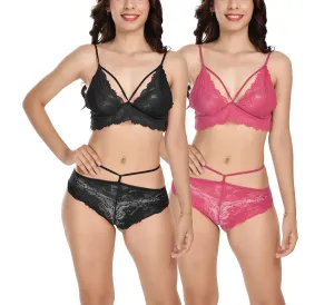 Viral Girl's Women's Babydoll Lingerie Set For Honeymoon For Women's Thongs (Black::pink_Free Size) (pack Of 2)