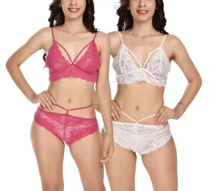 Viral Girl's Women's Babydoll Lingerie Set For Honeymoon For Women's Thongs (Pink::white_Free Size) (pack Of 2)