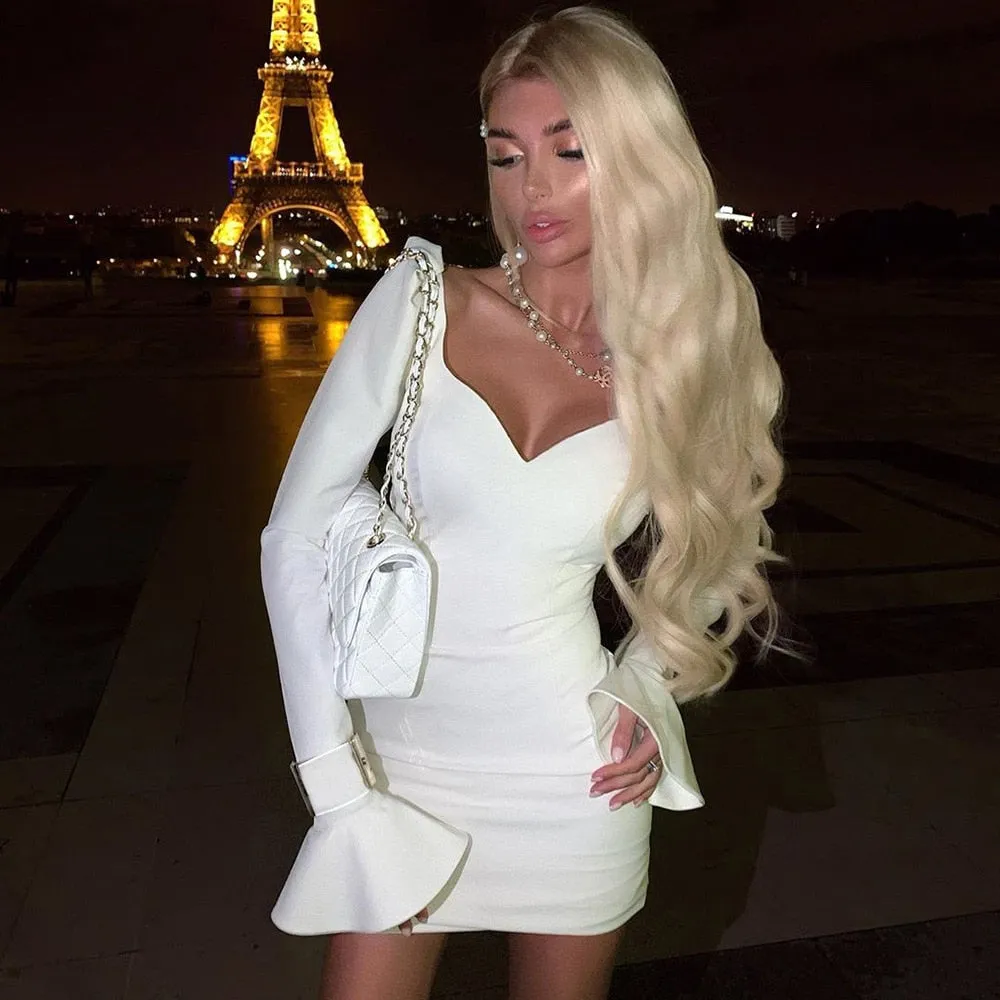 Women's Autumn V-Neck Bodycon Stretchy Mini Dress