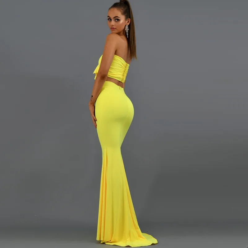 Women's Off-Shoulder Sheath Two-Piece Long Dress