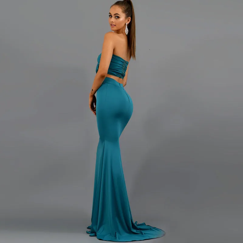 Women's Off-Shoulder Sheath Two-Piece Long Dress