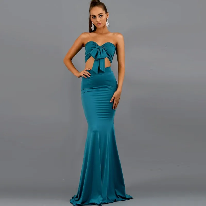 Women's Off-Shoulder Sheath Two-Piece Long Dress