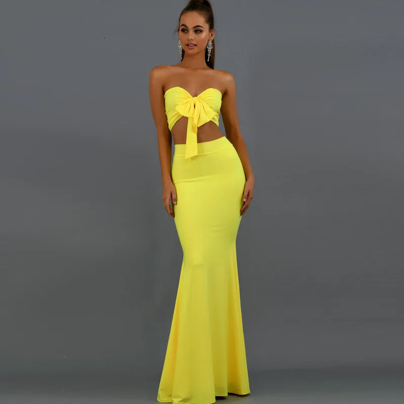 Women's Off-Shoulder Sheath Two-Piece Long Dress