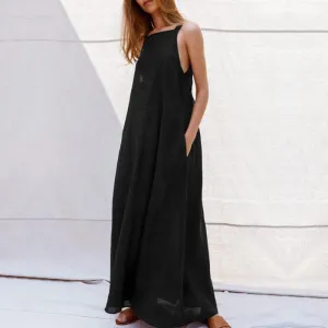 Women's Summer Sleeveless V-Neck Cotton Dress | Plus Size