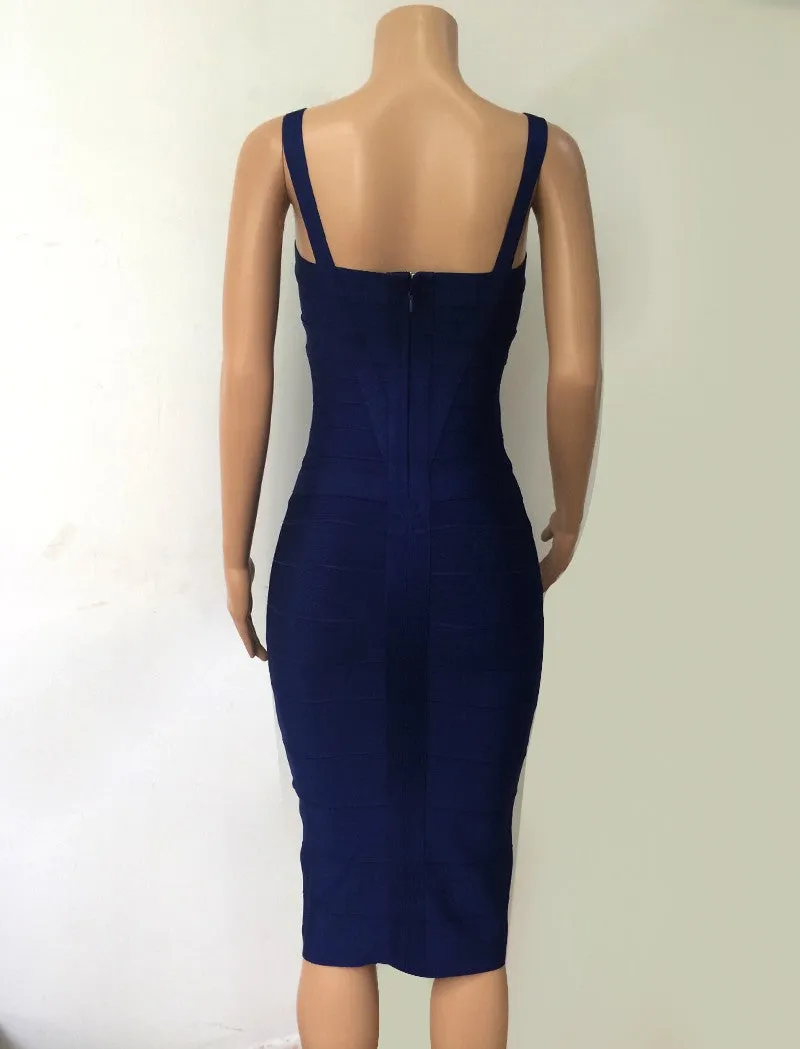 Women's Summer Spandex V-Neck Sheath Midi Dress