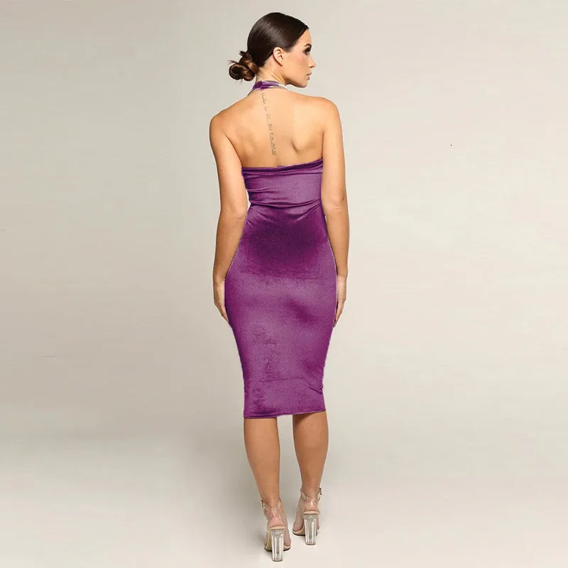 Women's Summer Velvet V-Neck Backless Sheath Dress