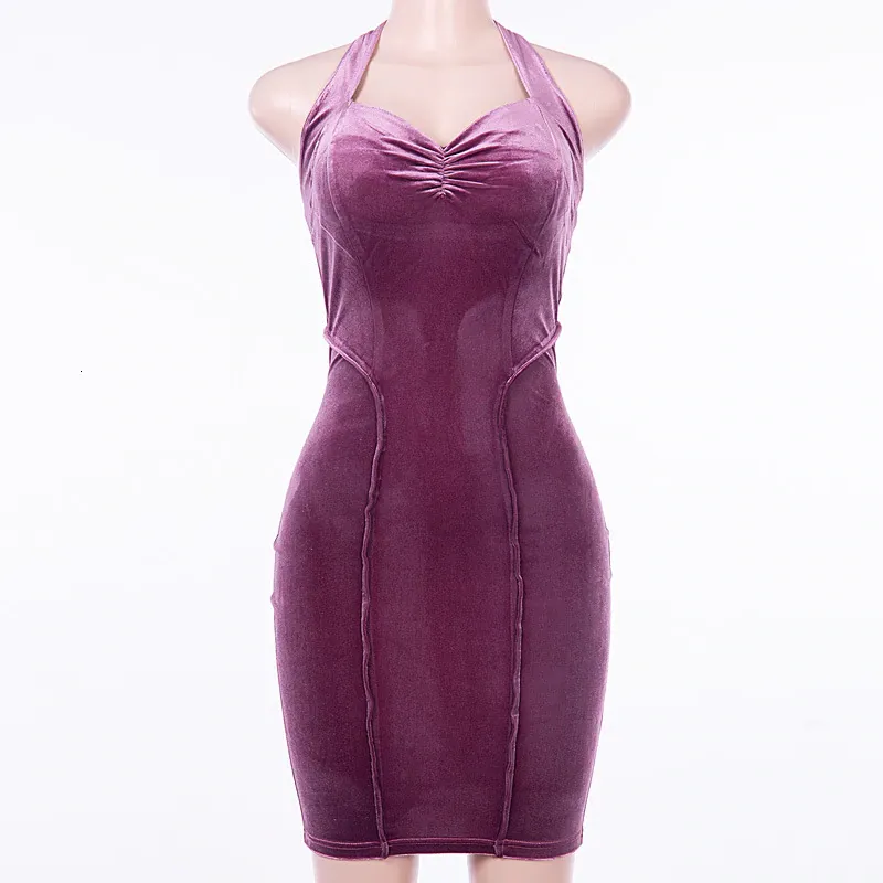 Women's Summer Velvet V-Neck Backless Sheath Dress