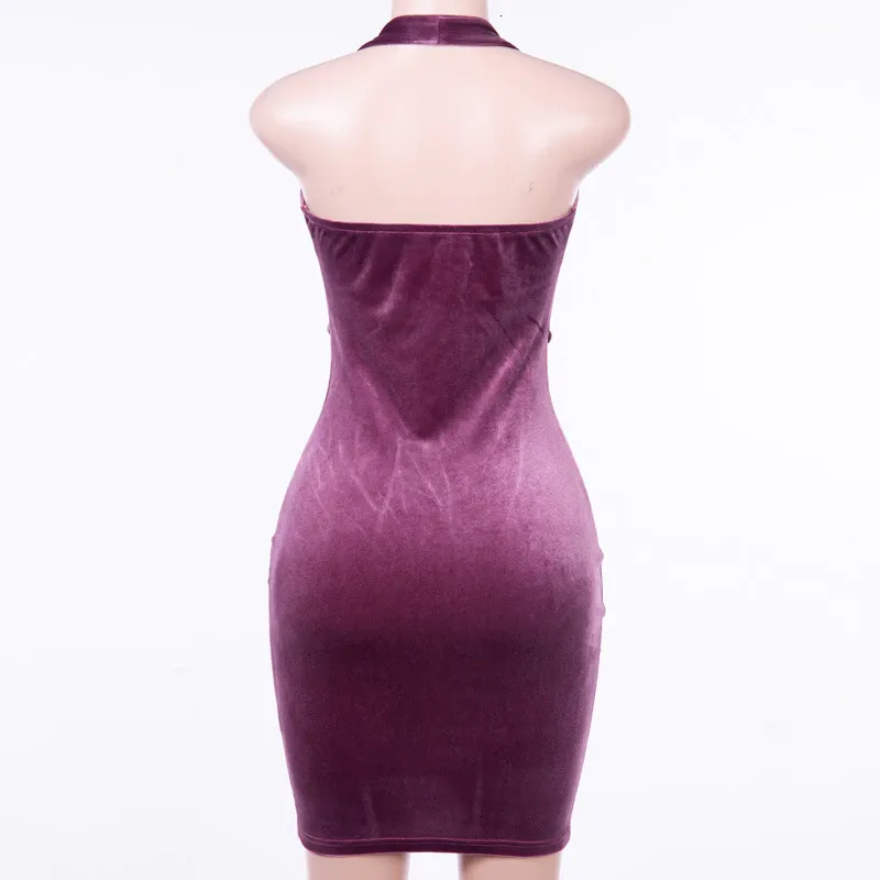 Women's Summer Velvet V-Neck Backless Sheath Dress