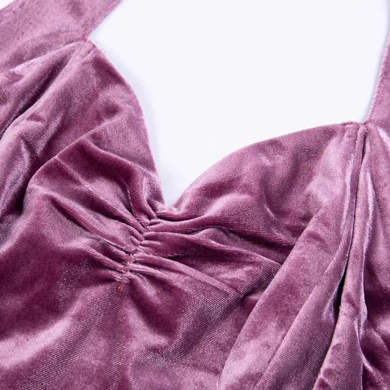 Women's Summer Velvet V-Neck Backless Sheath Dress